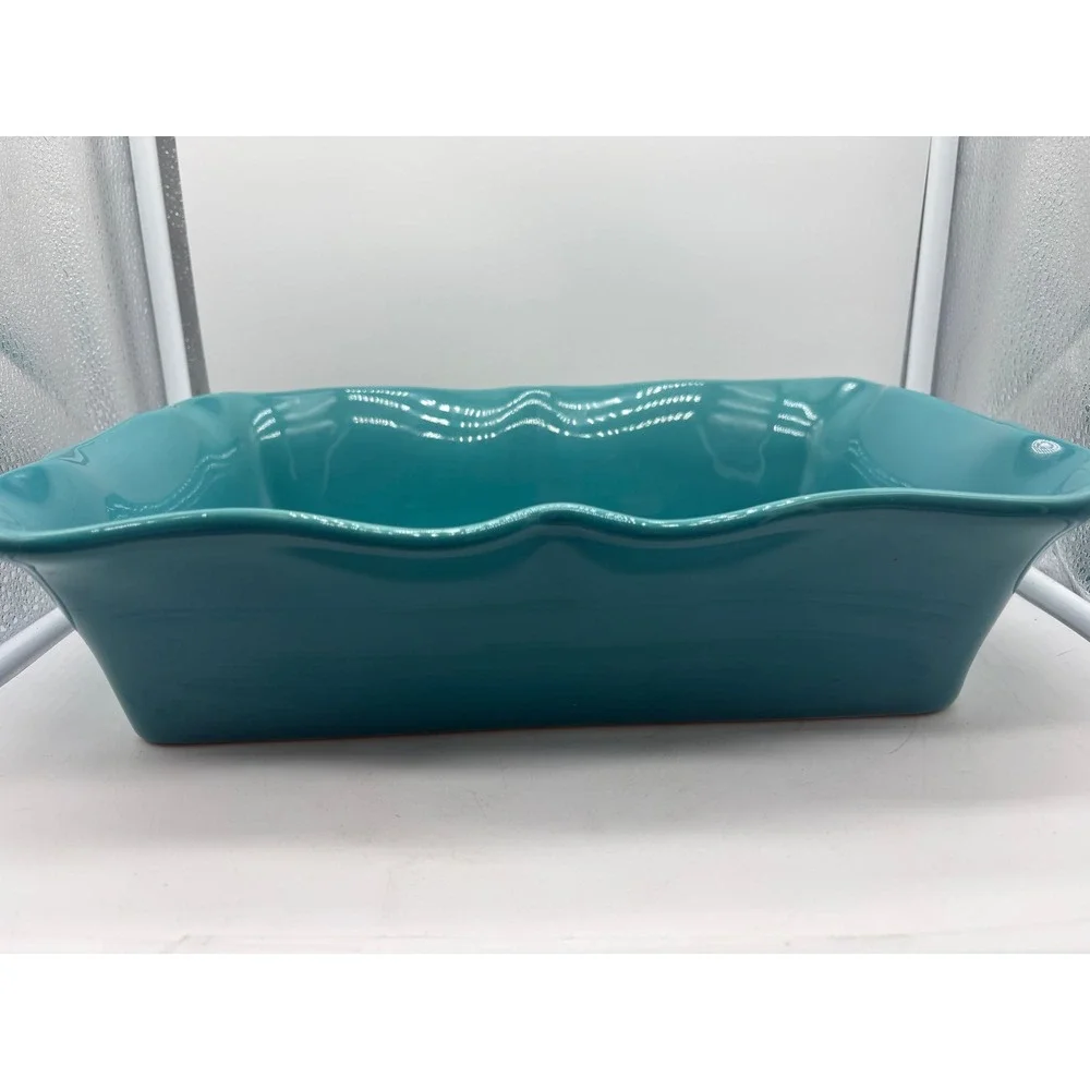 Pioneer Woman Teal Turquoise Ceramic Casserole Baking Dish Ruffled Edge 9x13